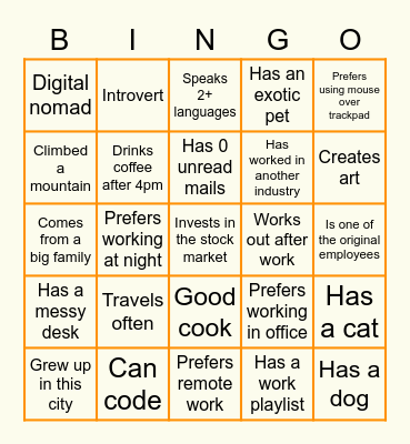 Irwin Bingo Card
