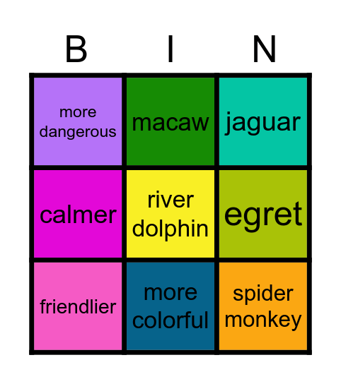 the amazon rain forest Bingo Card