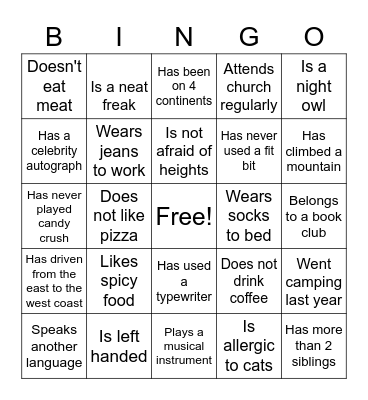 Ice Breaker Bingo Card