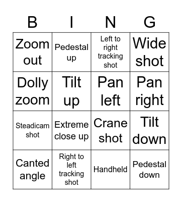 Cinematography Bingo Card