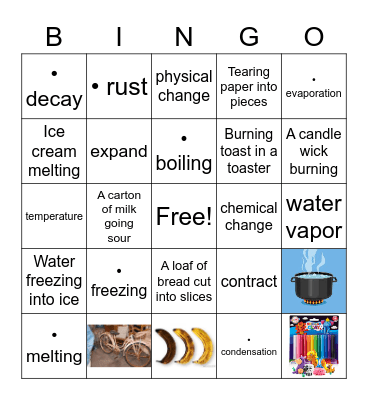 Physical and Chemical Change 23 Bingo Card