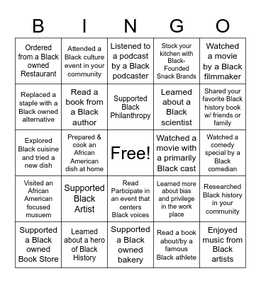 Celebrating Black History Month Bingo Card