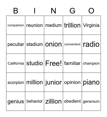 Untitled Bingo Card