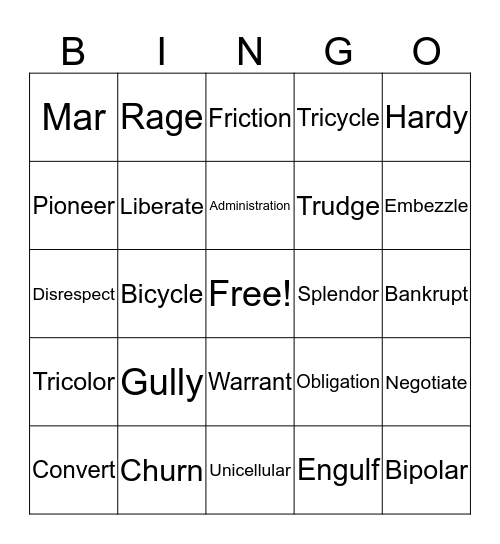 Chapter 6 Bingo Card