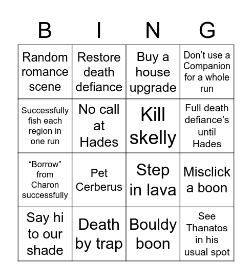 Seagull.exe's Hades Bingo Card