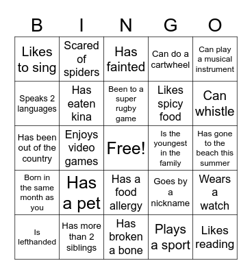 Get to know you BINGO! Bingo Card