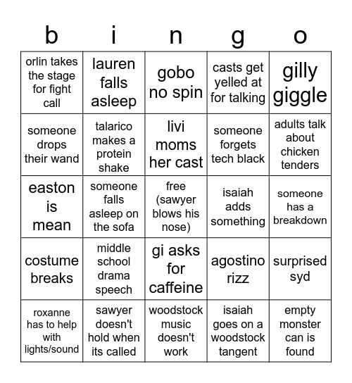 studios bingo Card