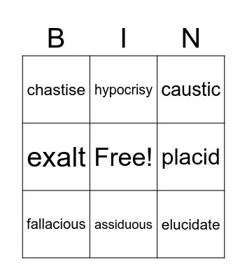 Vocabulary Bingo Card