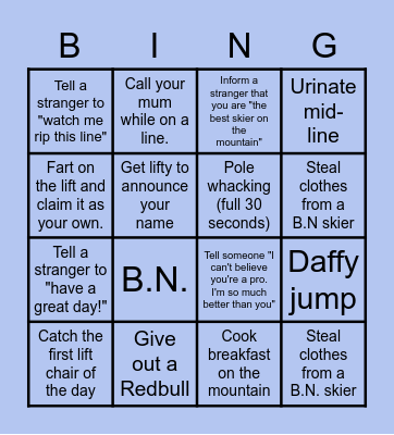 GNAR Bingo Card