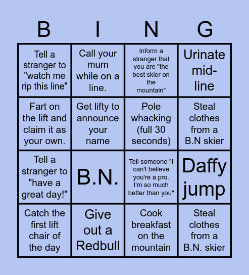 GNAR Bingo Card