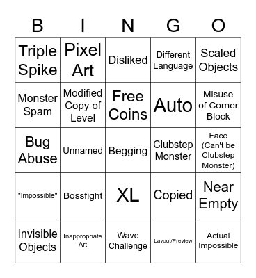 GD Recent Tab Bingo Card