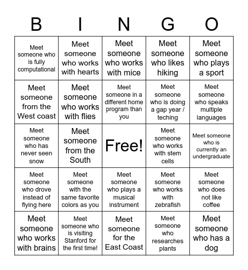 Stanford Biosciences Bingo Card