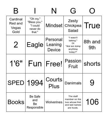 FUN Bus BINGO Card