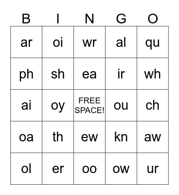 Letter Combination Bingo Card