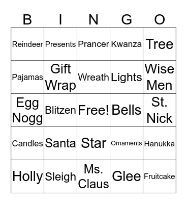 Holiday Bingo Card