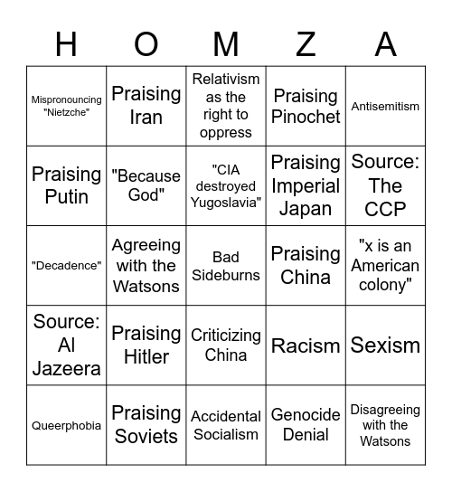 Bosnian's Bingo Card