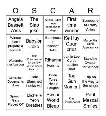 95th Academy Awards Bingo Card