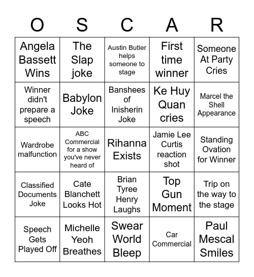 95th Academy Awards Bingo Card
