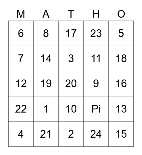 MATHO Bingo Card