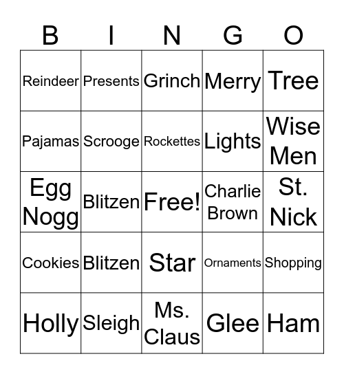 Holiday Bingo Card
