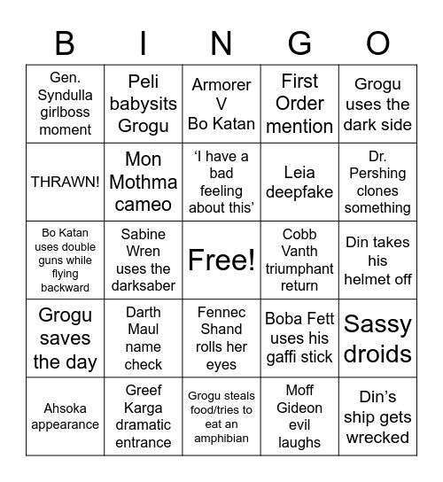 Mando S3 Bingo Card