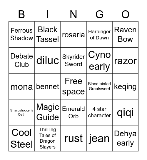 Genshin Wish Bingo! Bingo Card