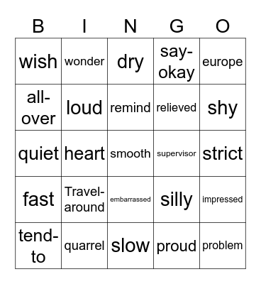 Unit 20 Bingo Card