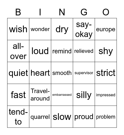 Unit 20 Bingo Card