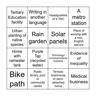 Sydney Fieldwork Bingo! Bingo Card