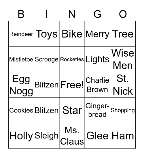 Holiday Bingo Card
