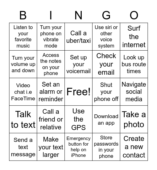 Smartphone Bingo Card