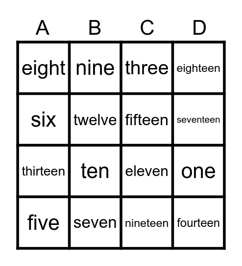 Numbers Galore Bingo Card
