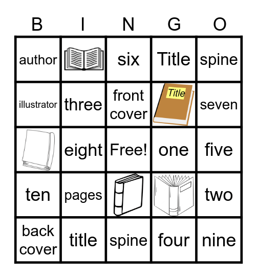 Parts of a Book Bingo Card