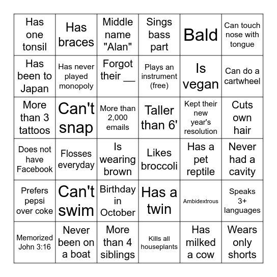 Wind Ensemble Autograph Bingo Card