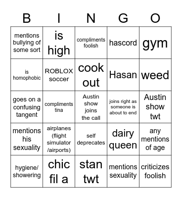 austin show bingo cards (real) (not fake) Bingo Card