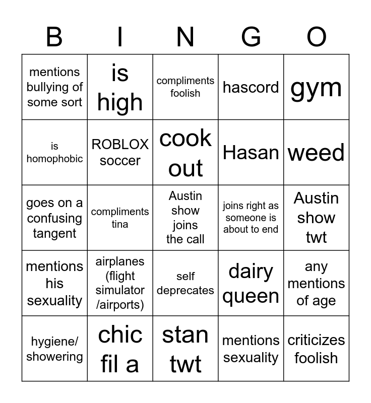 Sapnap Merch Discord Bingo Card