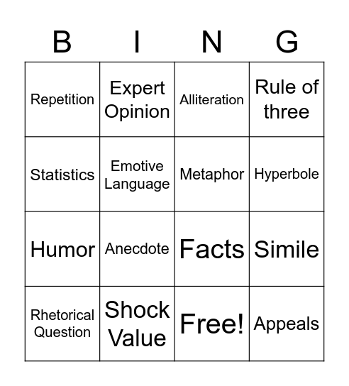 Persuasive Techniques! Bingo Card