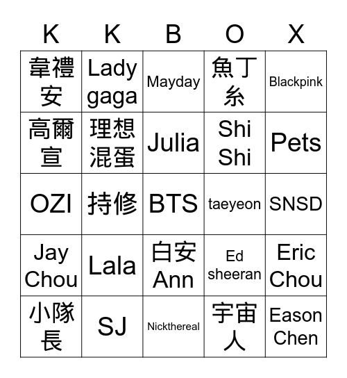 第 18 屆 KKBOX 風雲榜 Bingo Card