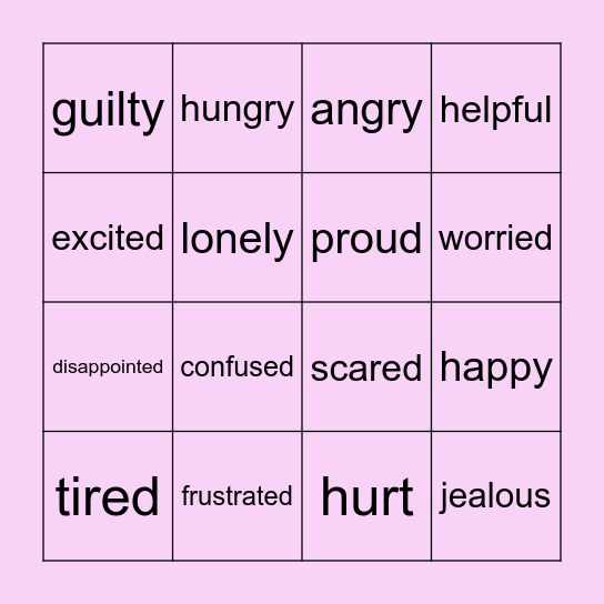 Feelings Bingo Card