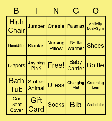 BABY Bingo Card