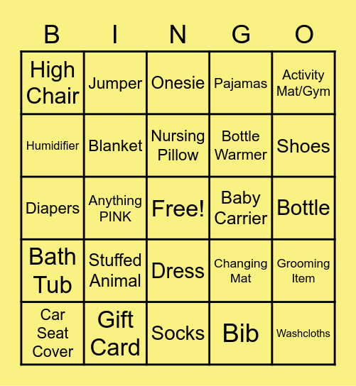 BABY Bingo Card