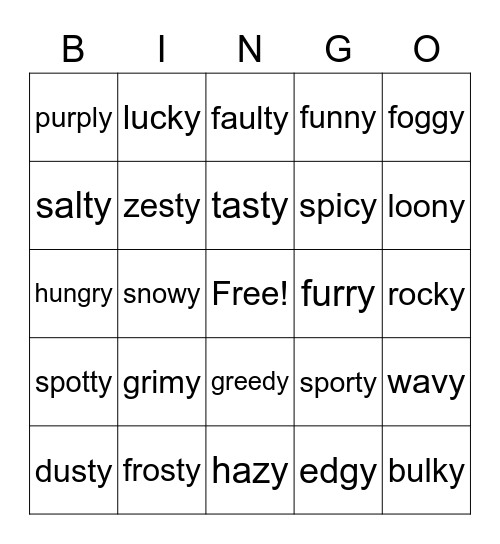 -y Bingo Card