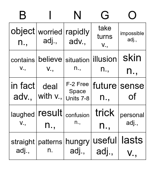 RE 3rd Foundation 2, Unit Vocabulary 7-8 Bingo Card
