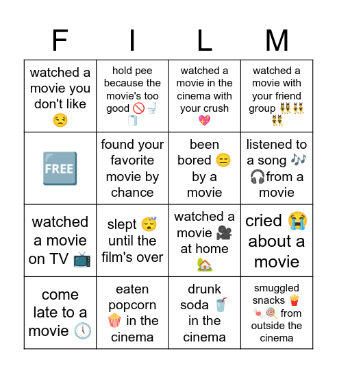have you ever: movie edition 🍿🎥🎞️🎬 Bingo Card
