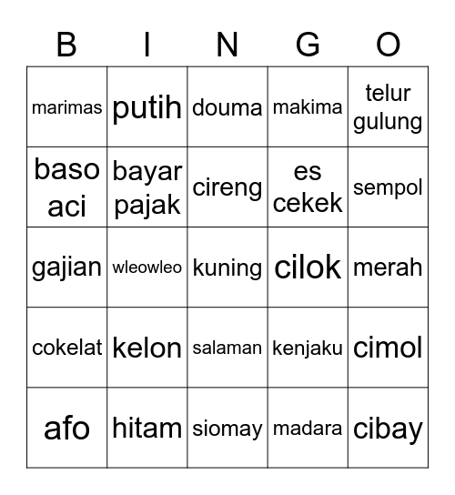bingo oyin imud ʕ⁠ꈍ⁠ᴥ⁠ꈍ⁠ʔ Bingo Card