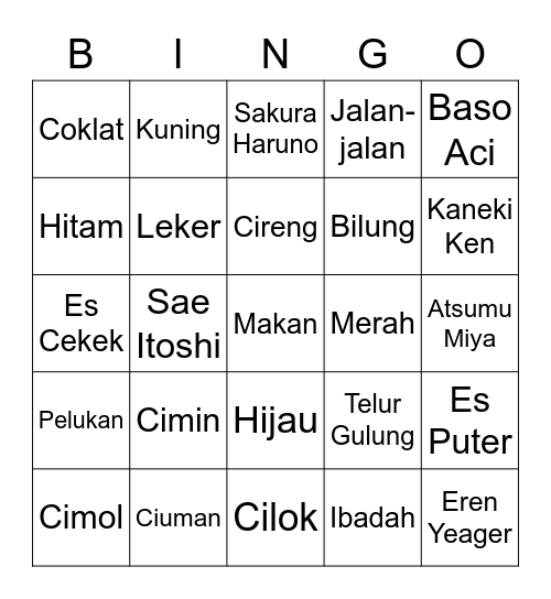 Tsukki’s bingo Card