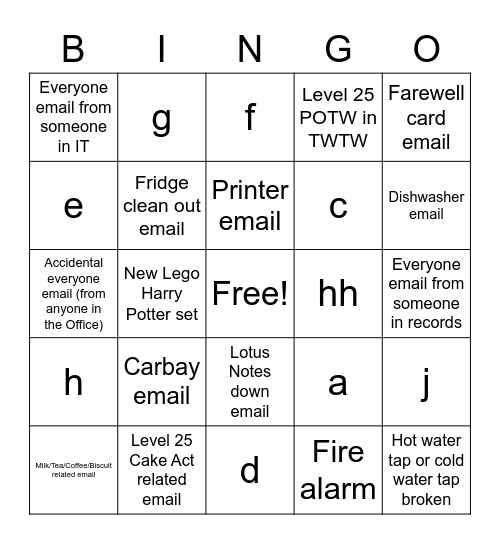 Level 25 Bingo Card