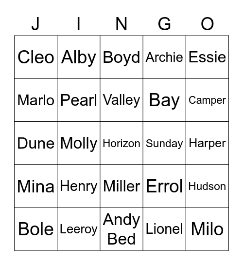 JINGO Bingo Card