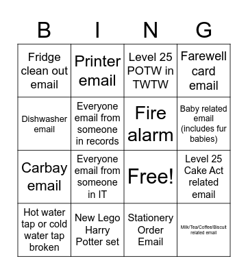 Level 25 Bingo Card