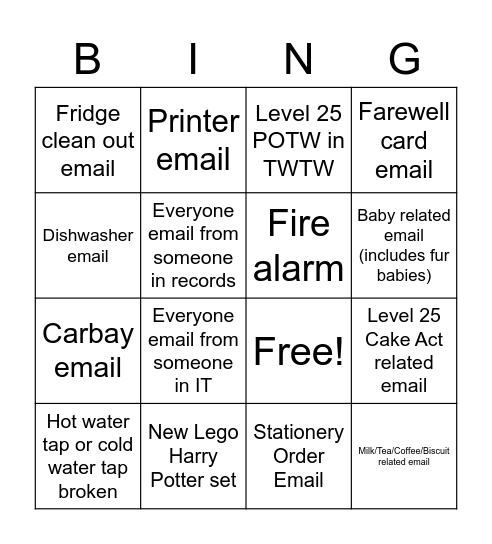 Level 25 Bingo Card